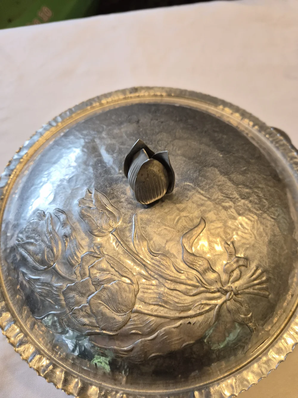 Vintage Hand Wrought Creations by Rodney Kent Hand pounded aluminum Tulip Dish